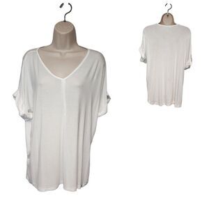 BYTAVI Cuff Sleeve V-Neck Tunic Tee Size Large White
